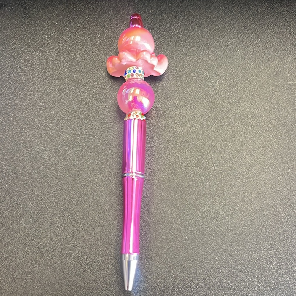 Pink Octopus Pen with Beaded Accents and Ink Refills Handmade Acrylic - Picture 7 of 7
